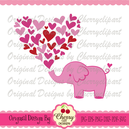 Download Cute Elephant With Hearts Svg Dxf Valentine S Day Hearts Svg Silhouette Cricut Cut Files Cherrydigiart Designs