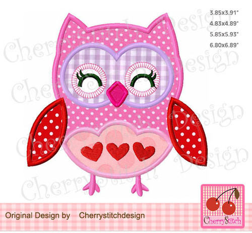 Valentine's Day owl with three hearts