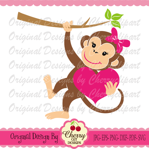 VTD57 Baby monkey girl with heart