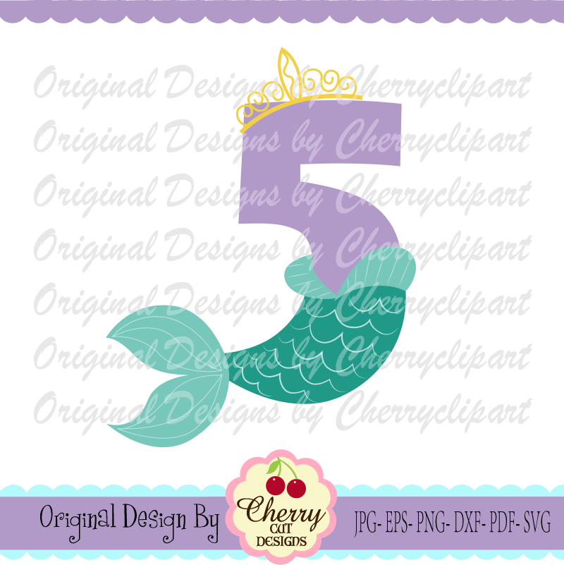 Mermaid Tail Number 5 Svg Design