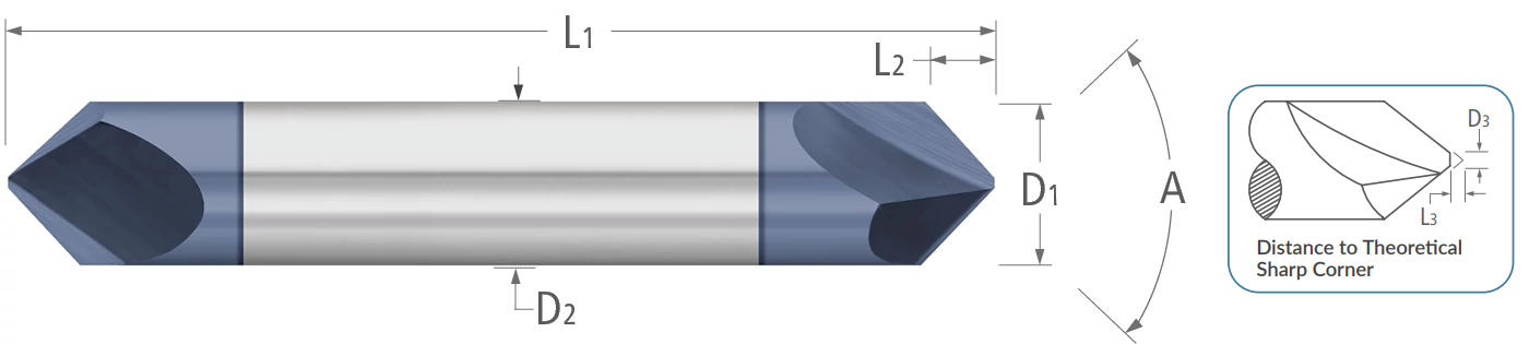 Atlas Carbide Chamfer Mill - 2 Flute - Flat Tip - Double End