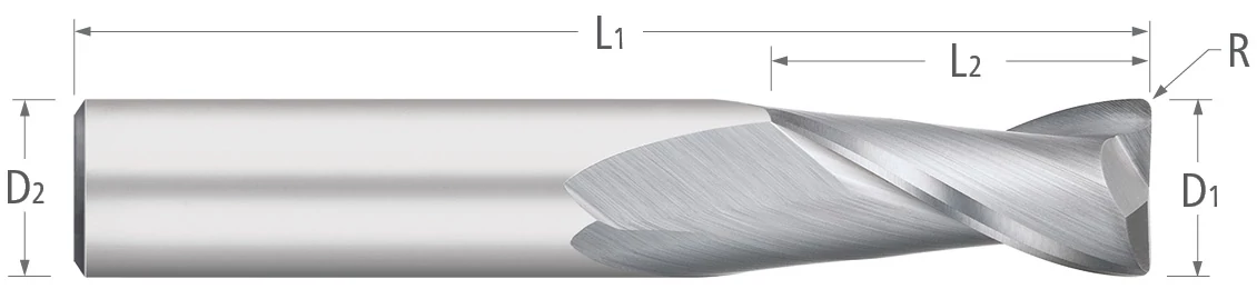 Atlas Solid Carbide 2 Flute End Mill Corner Radius