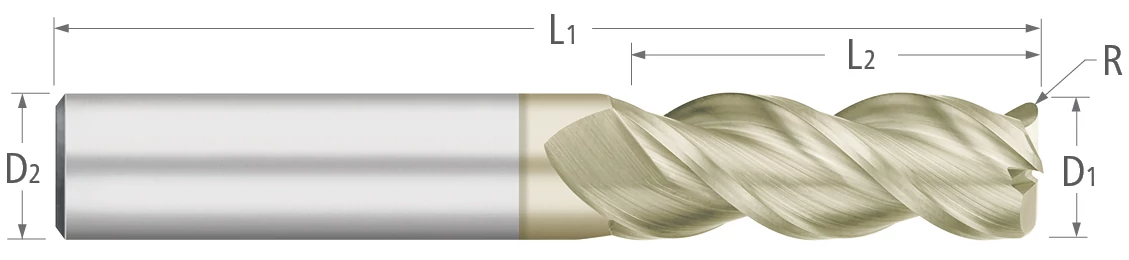 Atlas Solid Carbide 3 Flute End Mill For Aluminum - Corner Radius