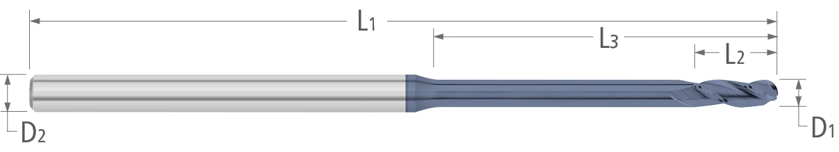 Atlas Solid Carbide 3 Flute Ball Mill Micro - Long Reach