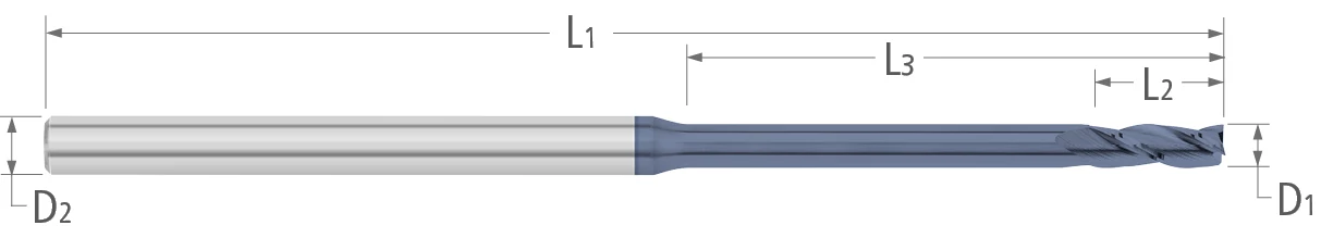 Atlas Solid Carbide 3 Flute End Mill Micro - Long Reach