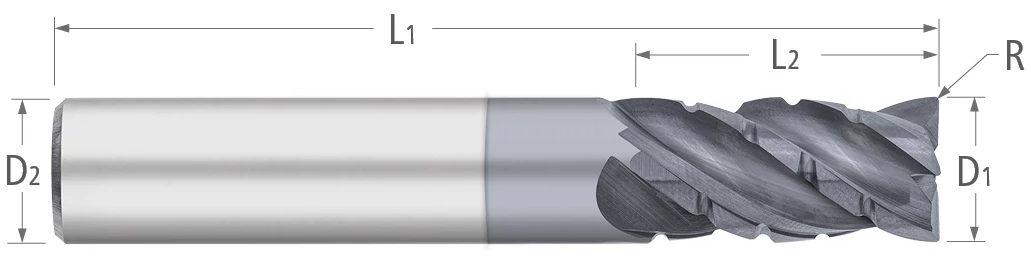 Atlas Solid Carbide 4 Flute End Mill Variable Index Corner Radius - Chipbreaker