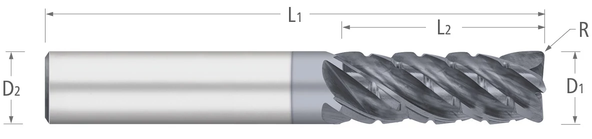 Atlas Solid Carbide 5 Flute End Mill Variable Index Corner Radius - Chipbreaker