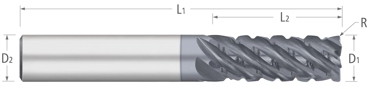 Atlas Solid Carbide 6 Flute End Mill Variable Index Corner Radius - Chipbreaker