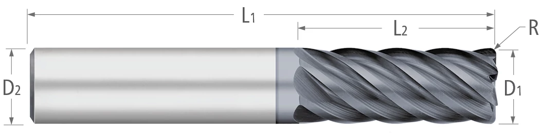 Atlas Solid Carbide 6 Flute End Mill Variable Index Corner Radius