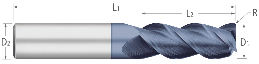 Atlas Solid Carbide 3 Flute End Mill CR 45 Degree