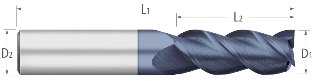 Atlas Solid Carbide 3 Flute End Mill 45 Degree