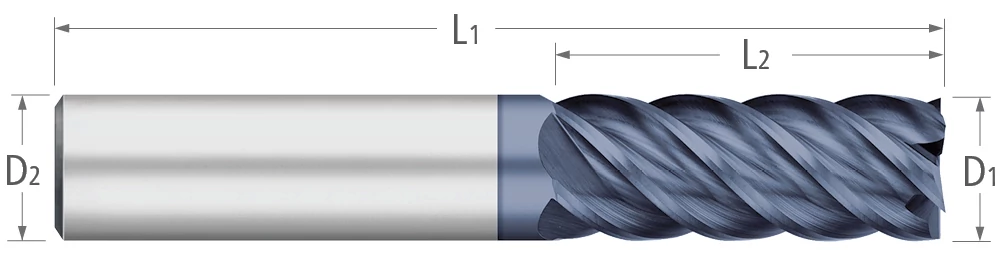 Atlas Solid Carbide 5 Flute End Mill 45 Degree