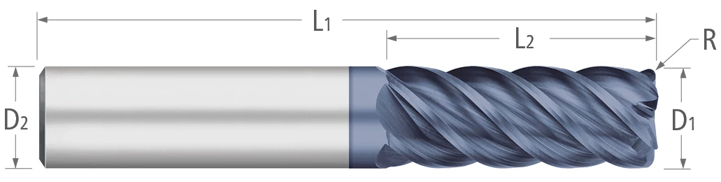 Atlas Solid Carbide 5 Flute End Mill CR 45 Degree