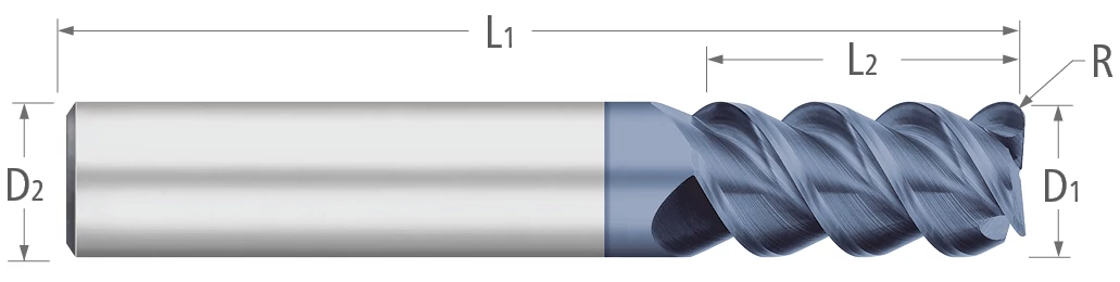 Atlas Solid Carbide 3 Flute End Mill CR 60 Degree Helix