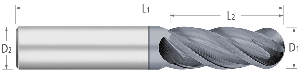 Atlas Solid Carbide 4 Flute End Mill Variable Index Ball End