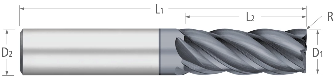 Atlas Solid Carbide 5 Flute End Mill Variable Index Corner Radius