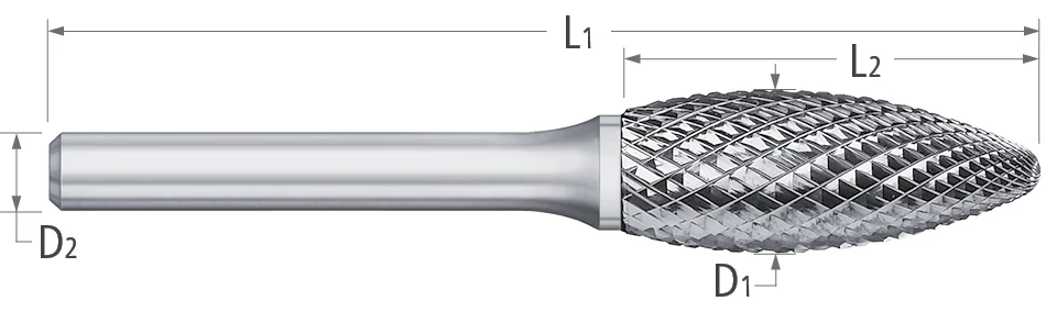 Atlas Carbide Bur - Type SH - Flame Shape - Double Cut