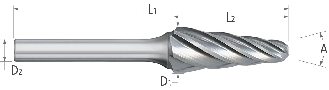 Atlas Carbide Bur - Type SL - Included Angle with Radius End - Aluminum Cut