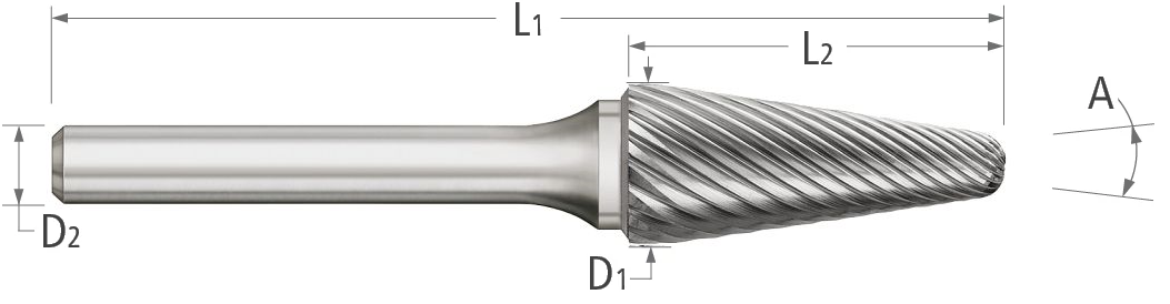 Atlas Carbide Bur - Type SL - Included Angle with Radius End - Single Cut