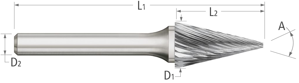 Atlas Carbide Bur - Type SM - Pointed Cone - Single Cut