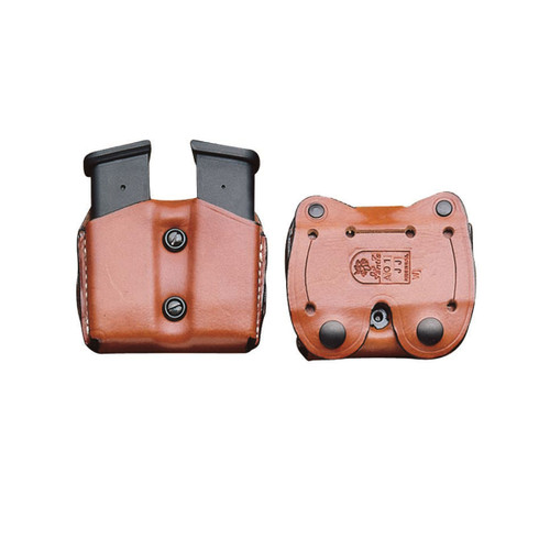 Pochette étui HKS Pour Double Magazine - Cuir Marron - Passant Ceinture 2,25 Pouces