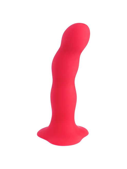 Bouncer silicone dildo met rollende gewichtjes en basis voor harnas.