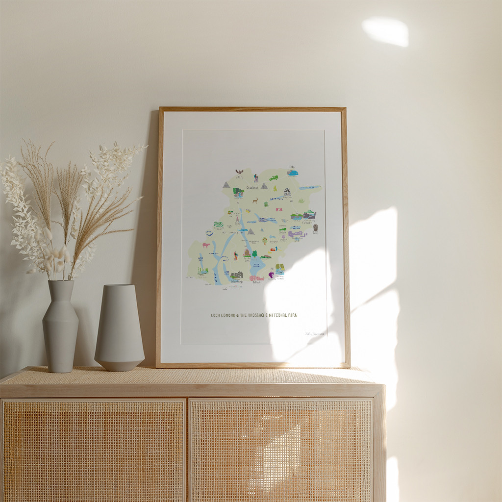 Map of Loch Lomond & The Trossachs National Park Art Print