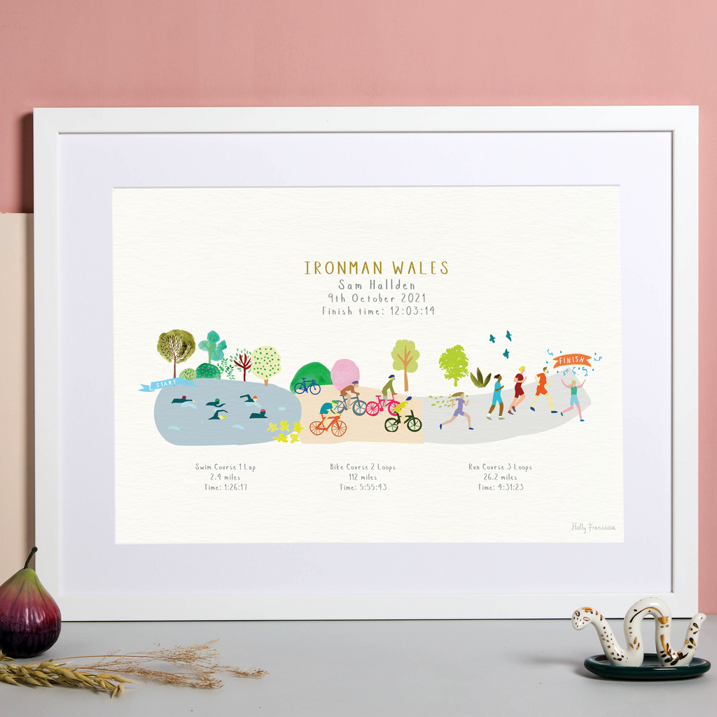 Personalised Triathlon Finisher Route Art Print - Any Ironman Course