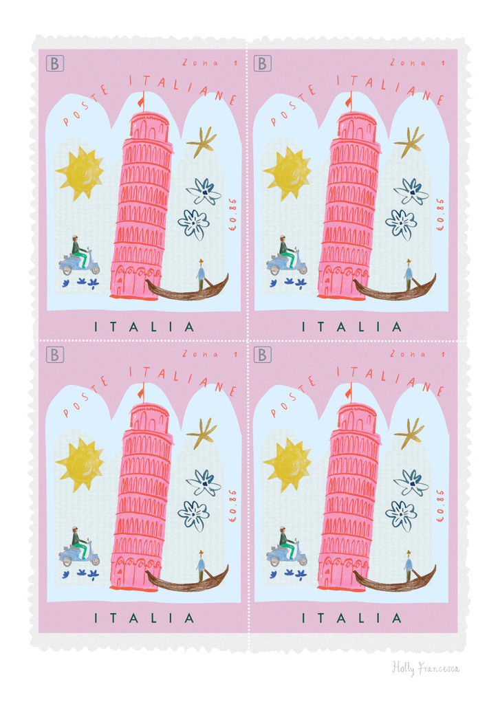 Illustrated Italy Postage Stamp Art Print by artist Holly Francesca