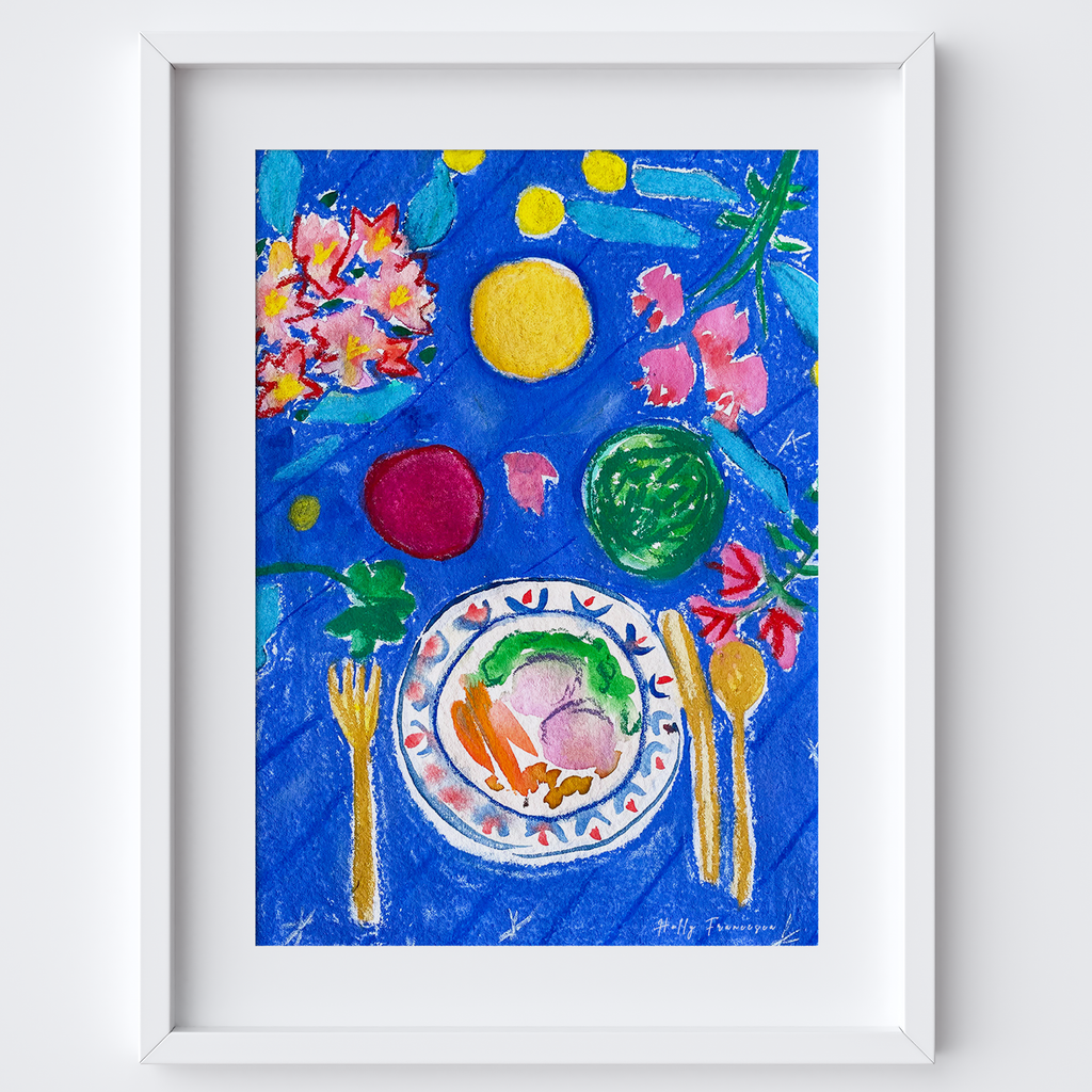 Bon Appetit Dinner Plate Art Print - Watercolour Pastel Poster