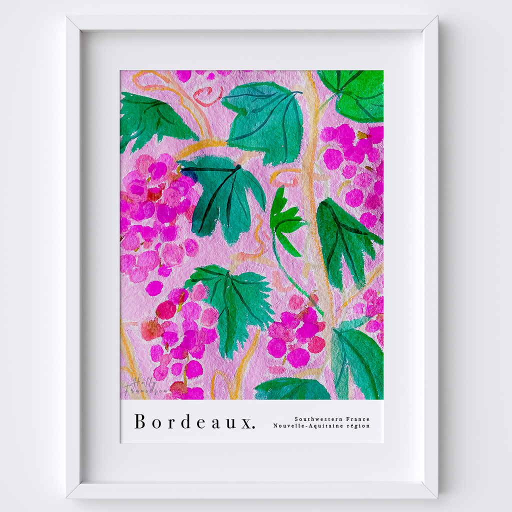 Bordeaux Grapes Art Print - Watercolour Wine Poster by artists Holly Francesca