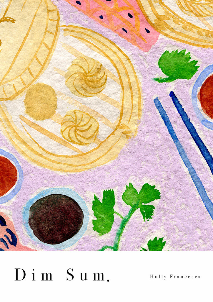 Dim Sum Chinese Art Print - Watercolour Pastel Poster by artist Holly Francesca