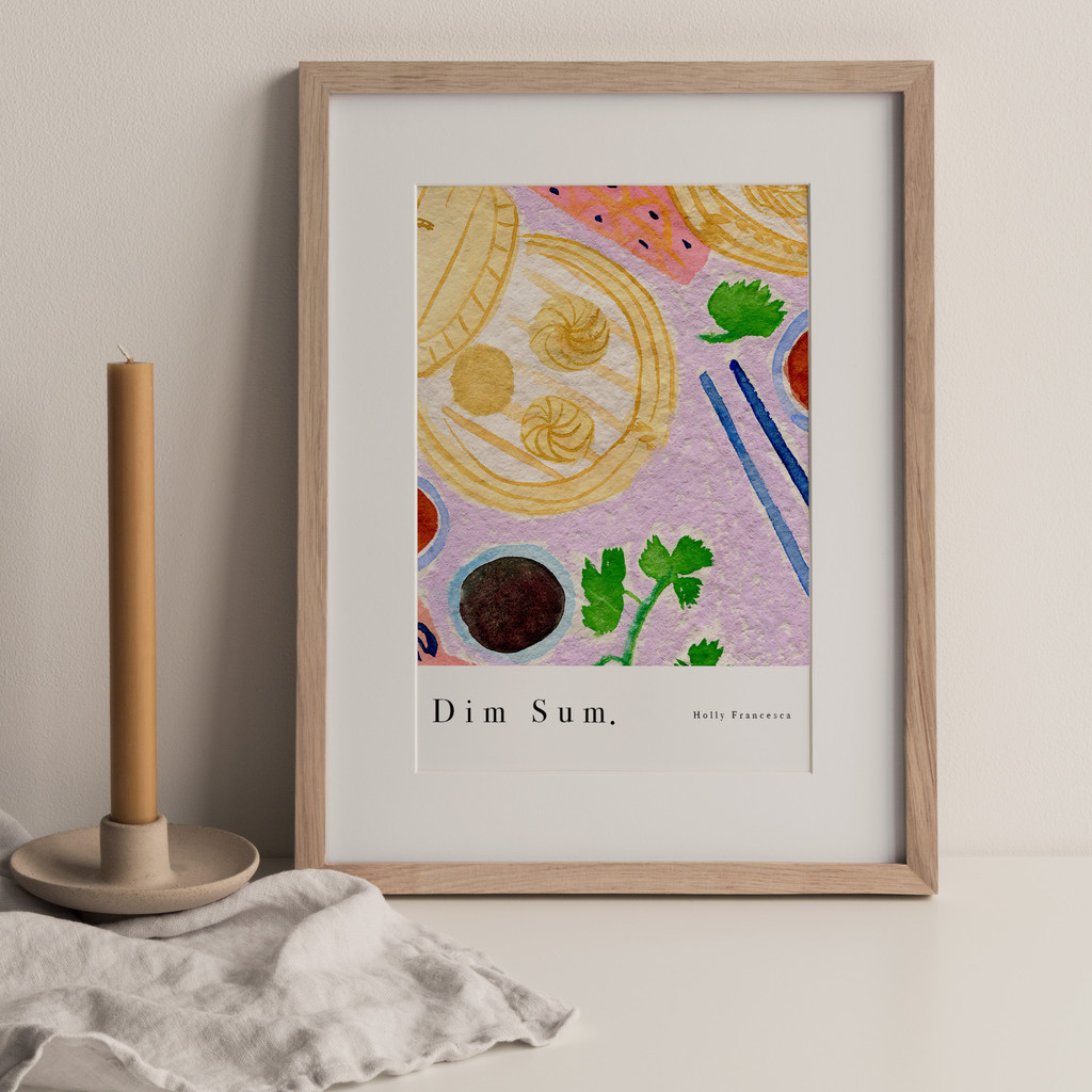 Dim Sum Chinese Art Print - Watercolour Pastel Poster by artist Holly Francesca