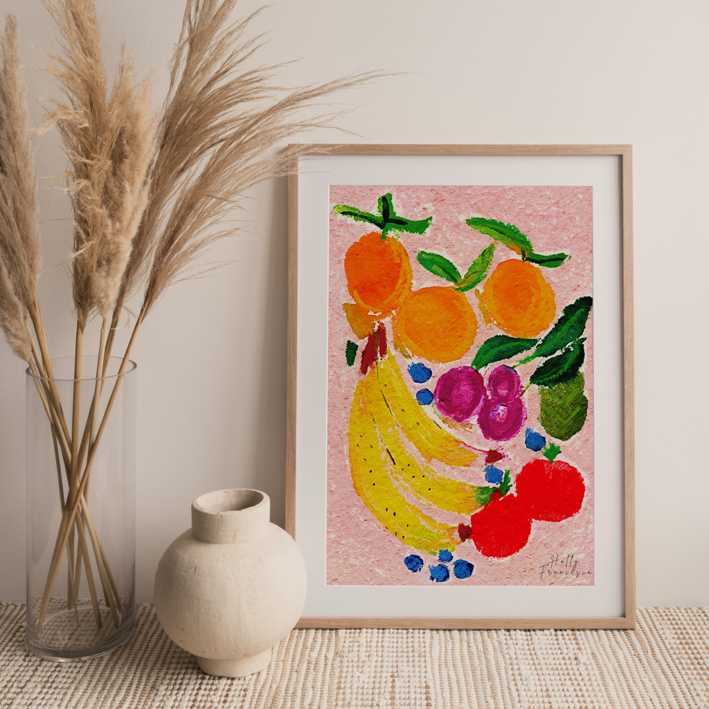 Farmers Market Food Produce Art Print - Watercolour Pastel Poster by Holly Francesca