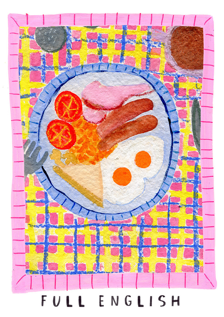 Full English Breakfast Art Print - Watercolour Pastel Poster