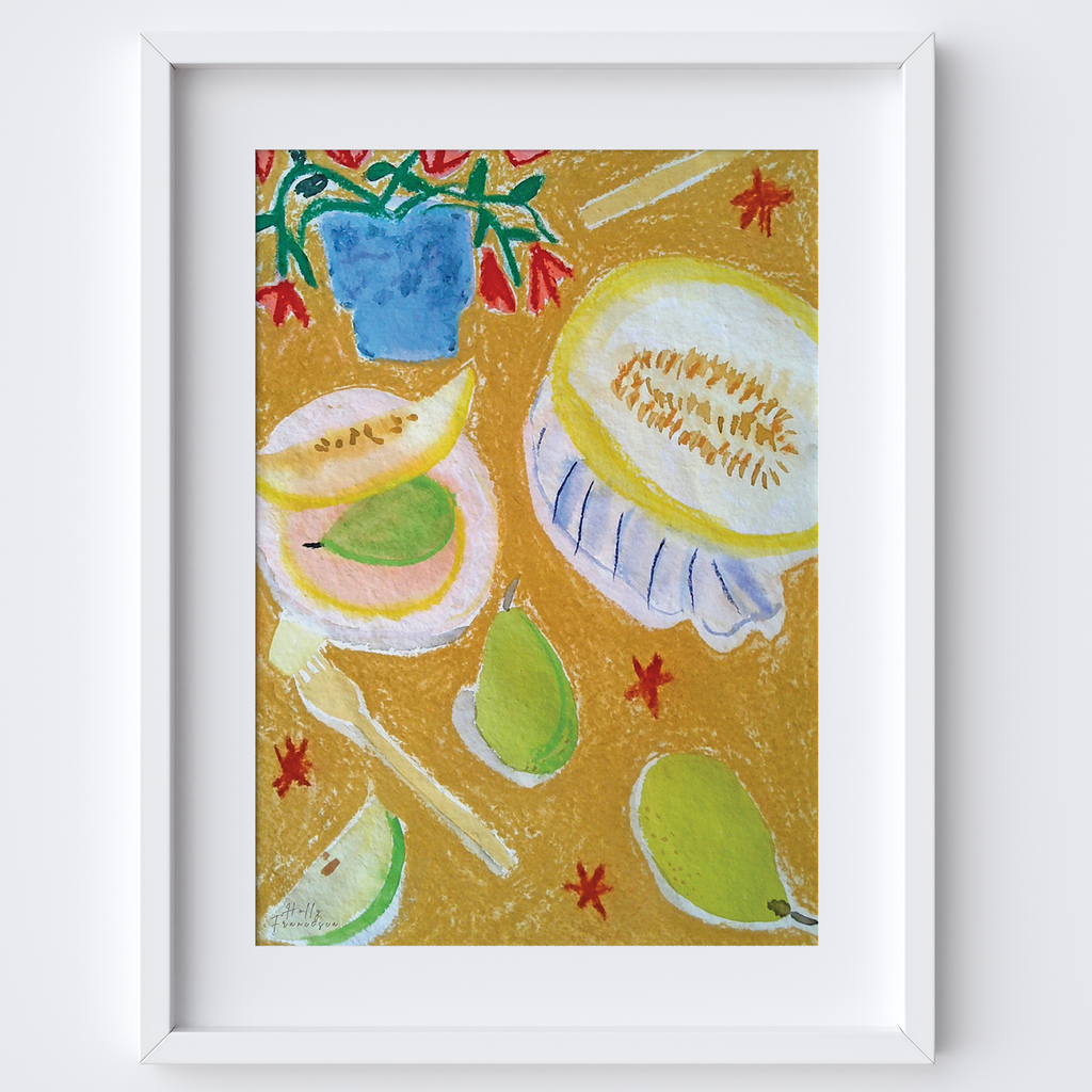 Melon Dining Table Art Print - Watercolour Pastels Food Poster by Holly Francesca