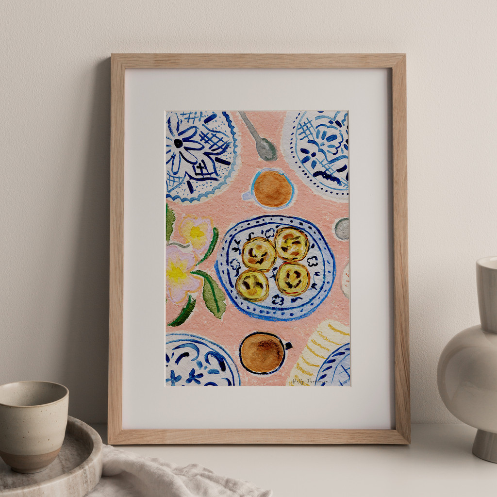 Pastel de nata Art Print - Watercolour Portuguese Food Poster by Holly Francesca