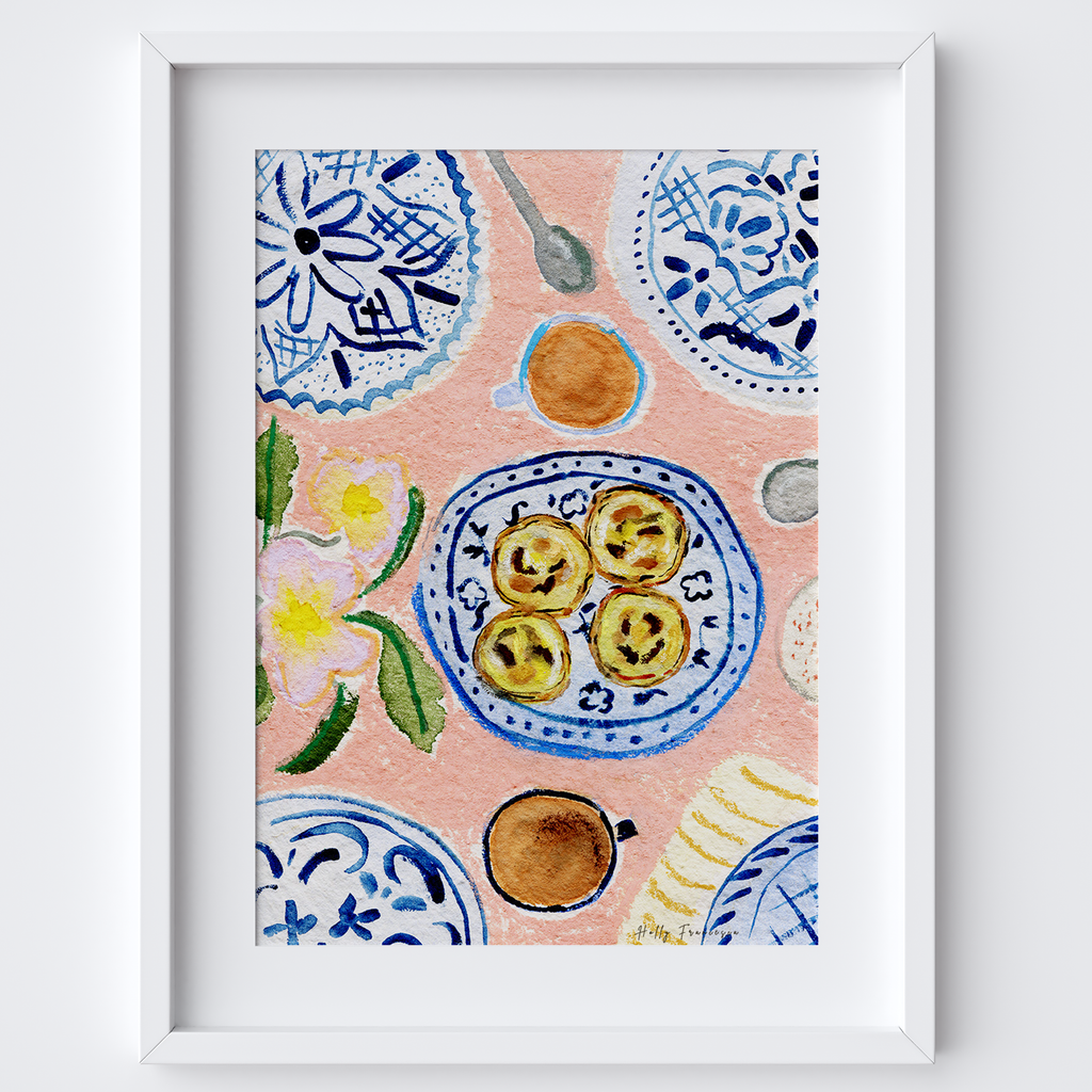 Pastel de nata Art Print - Watercolour Portuguese Food Poster by Holly Francesca