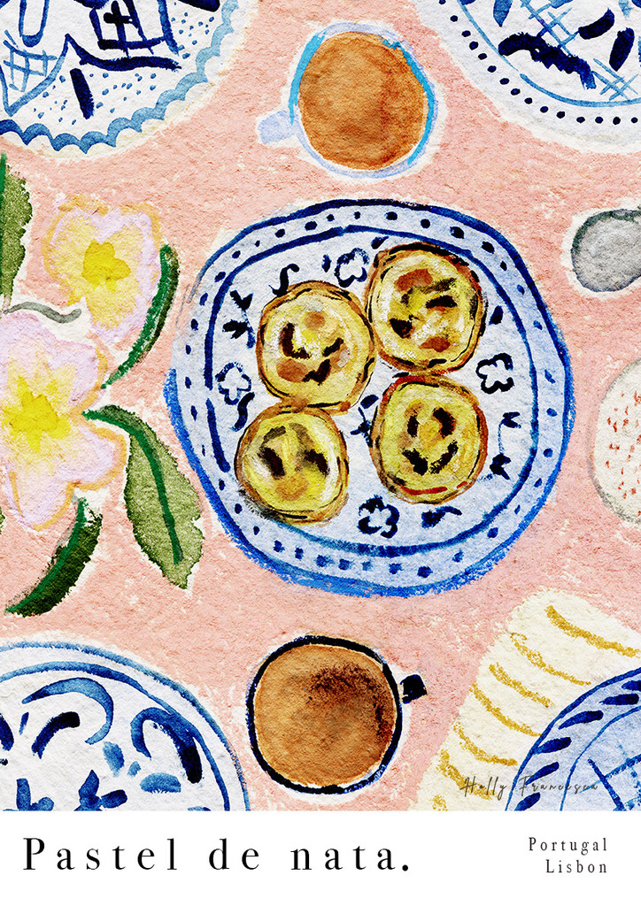 Pastel de nata Art Print - Watercolour Portuguese Food Poster by Holly Francesca