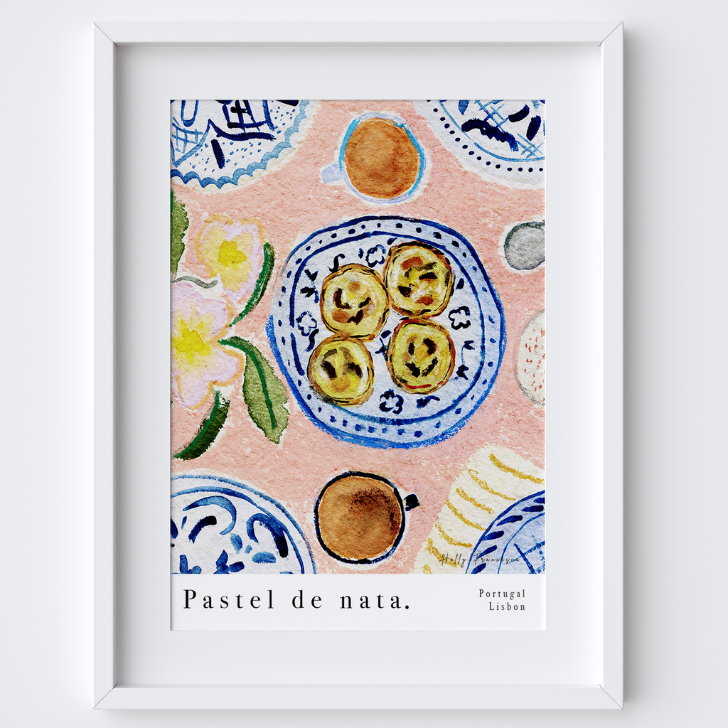 Pastel de nata Art Print - Watercolour Portuguese Food Poster by Holly Francesca