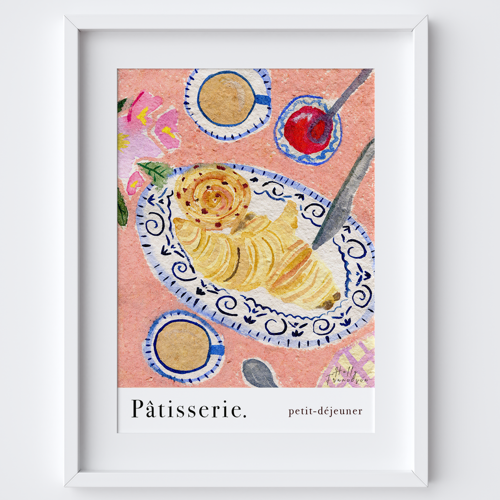 French Pâtisserie Art Print - Watercolour Pastry Poster by artist Holly Francesca