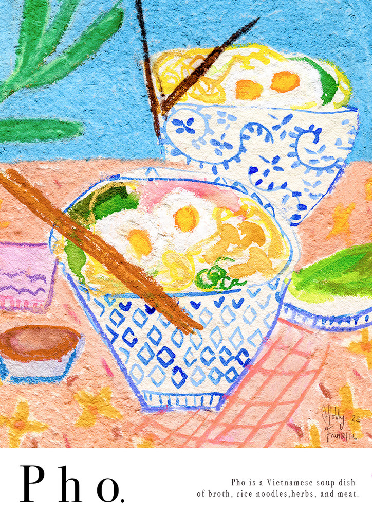 Pho Art Print - Watercolour Vietnamese Soup Dish Poster by artist Holly Francesca