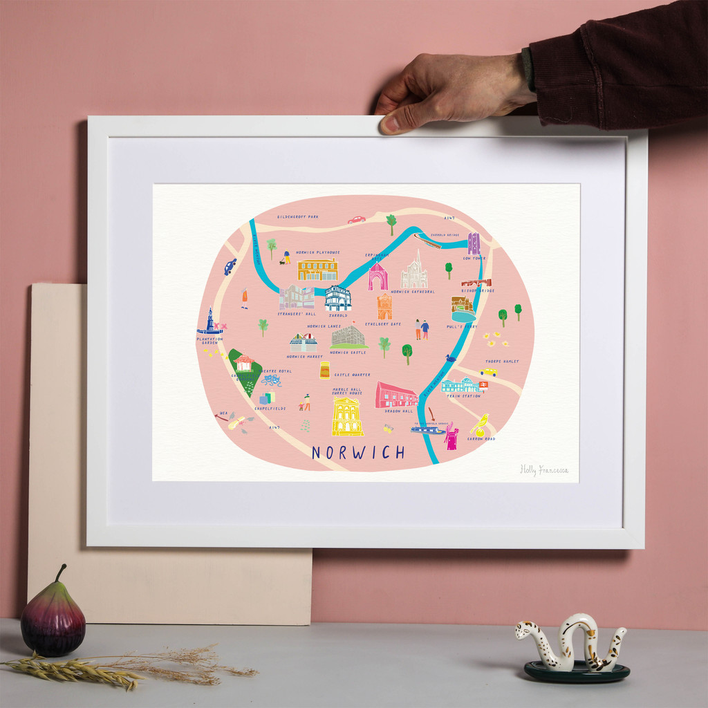 Map of Norwich City Art Print by artist Holly Francesca
