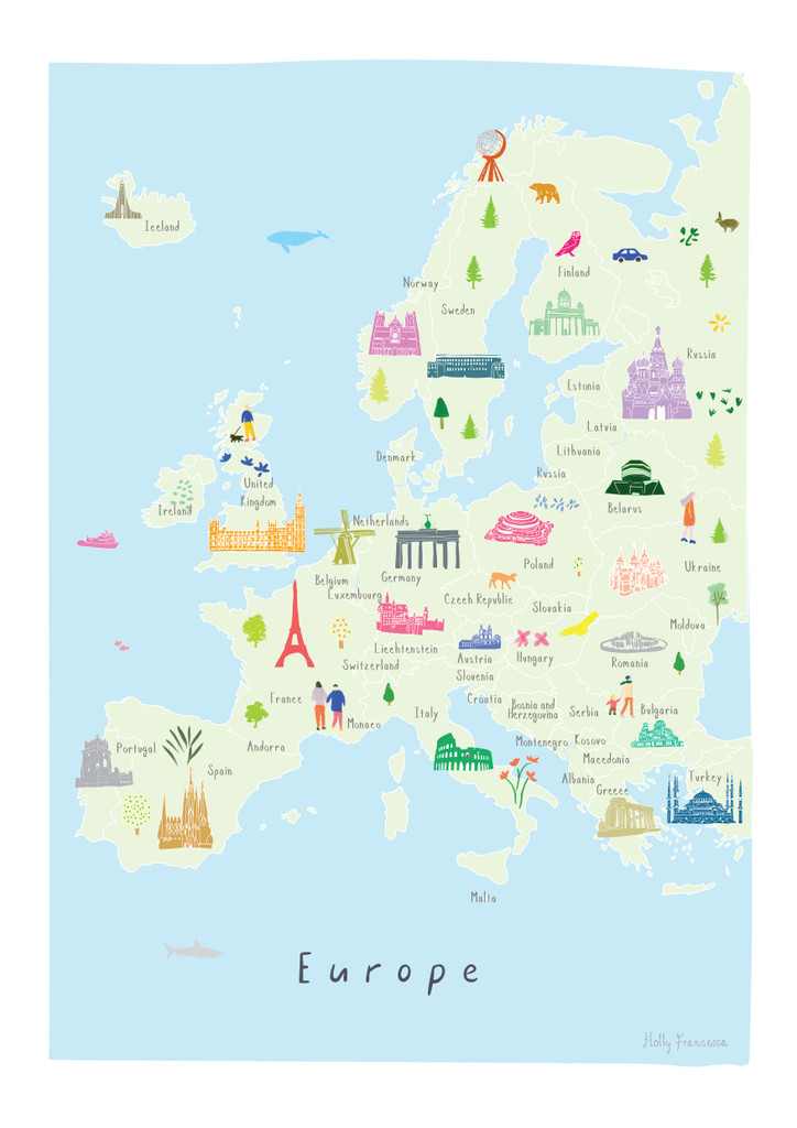 Hand-drawn Illustrated Map of Europe Art Print