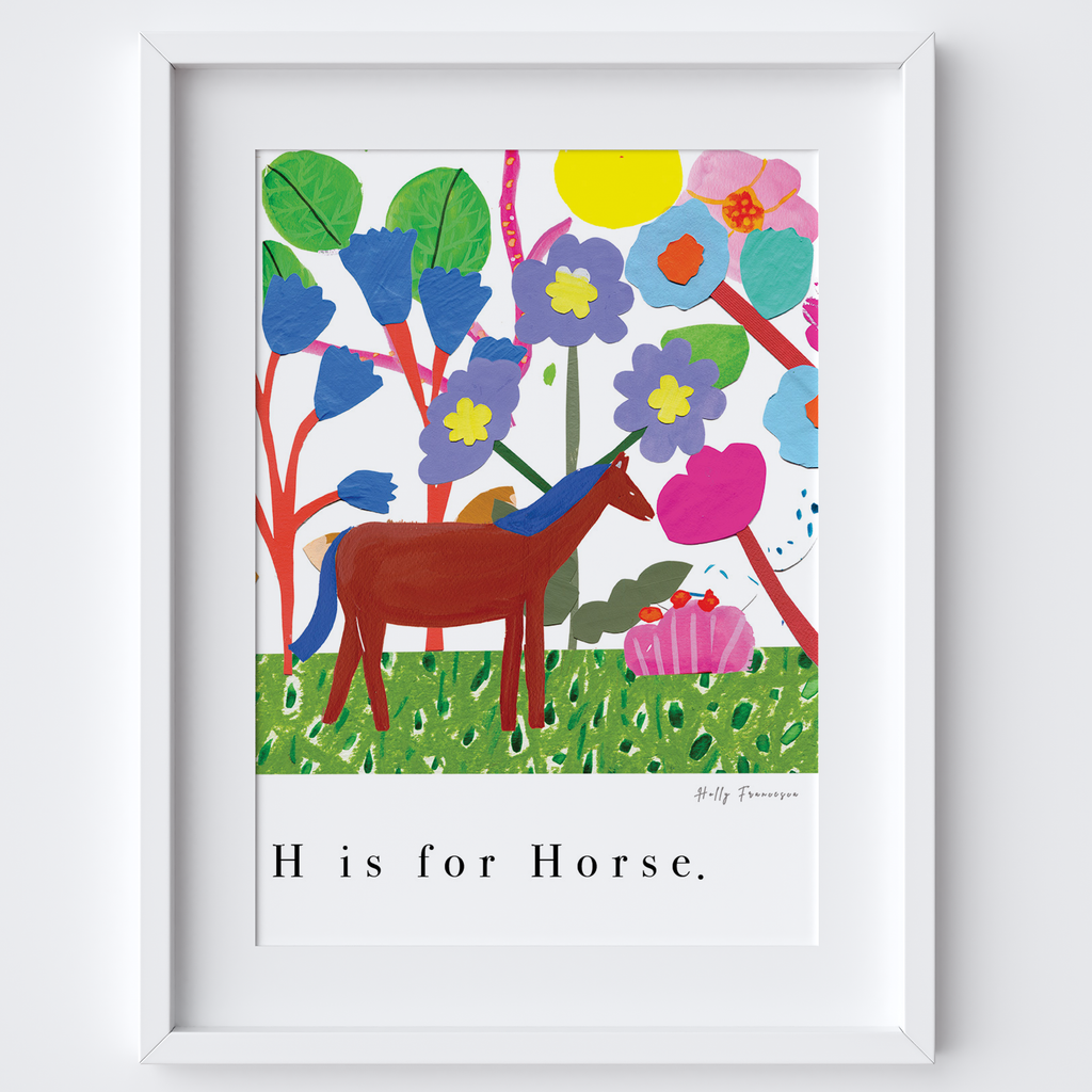 H is for Horse Art Print - Painted Collage Poster