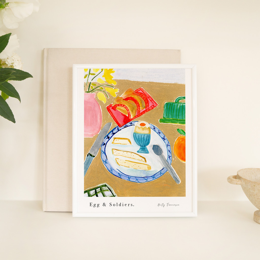 Egg & Soldiers Art Print - Watercolour Pastel Poster by artist & illustrator Holly Francesca