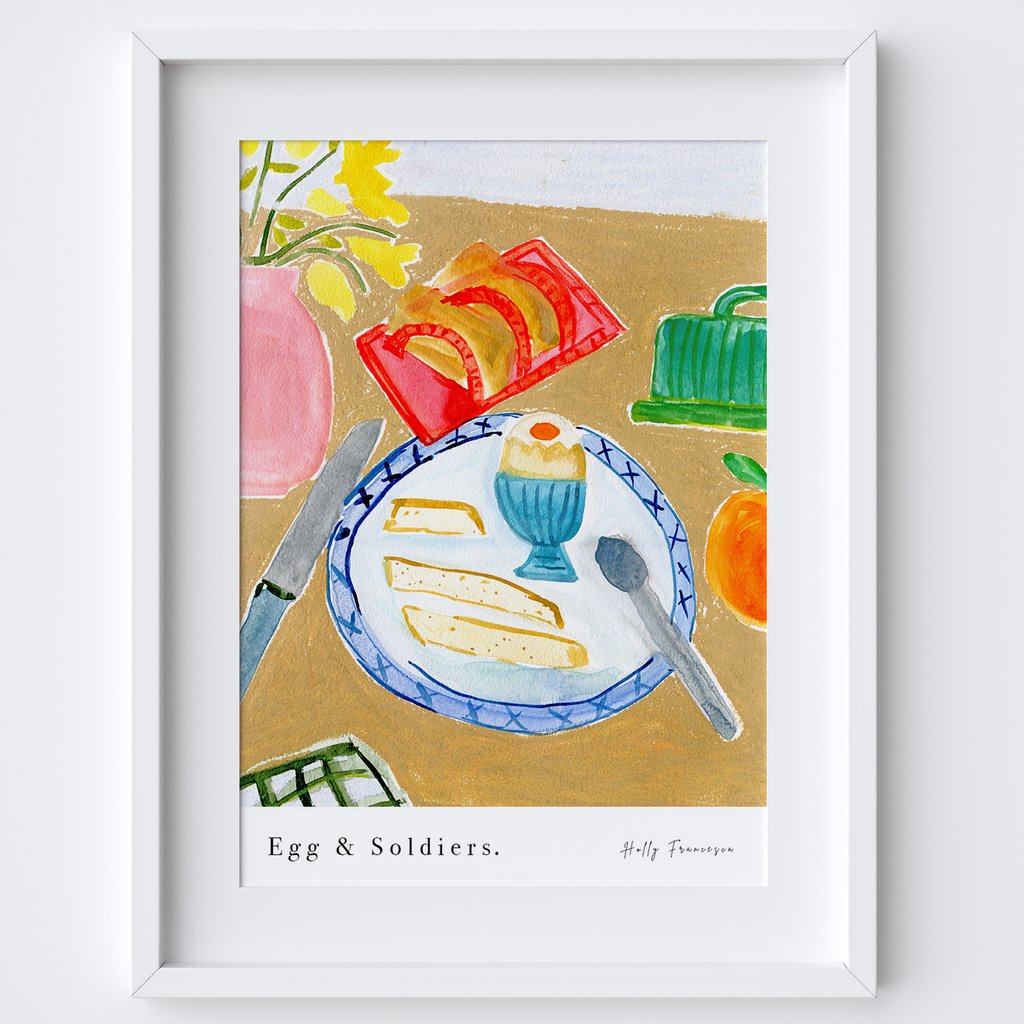 Egg & Soldiers Art Print - Watercolour Pastel Poster by artist & illustrator Holly Francesca