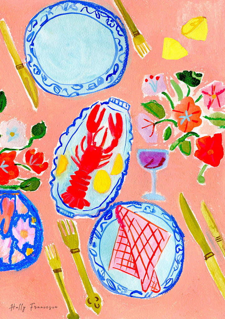 Lobster Art Print - Watercolour Pastel Poster by artist & illustrator Holly Francesca