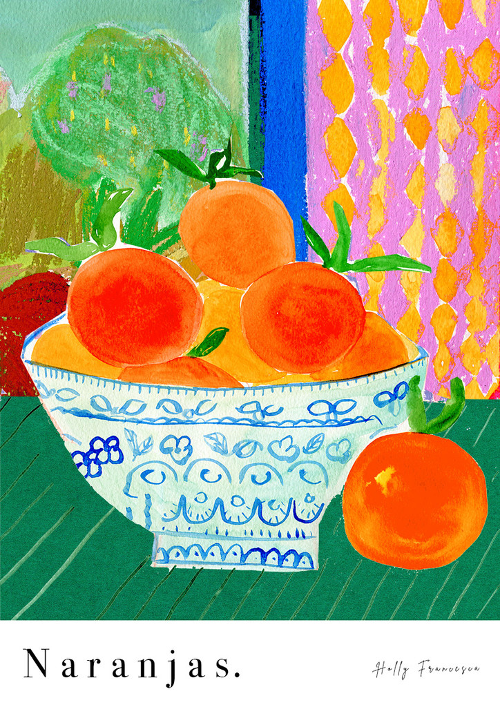 Oranges Still Life Art Print - Watercolour Pastel Poster by artist & illustrator Holly Francesca