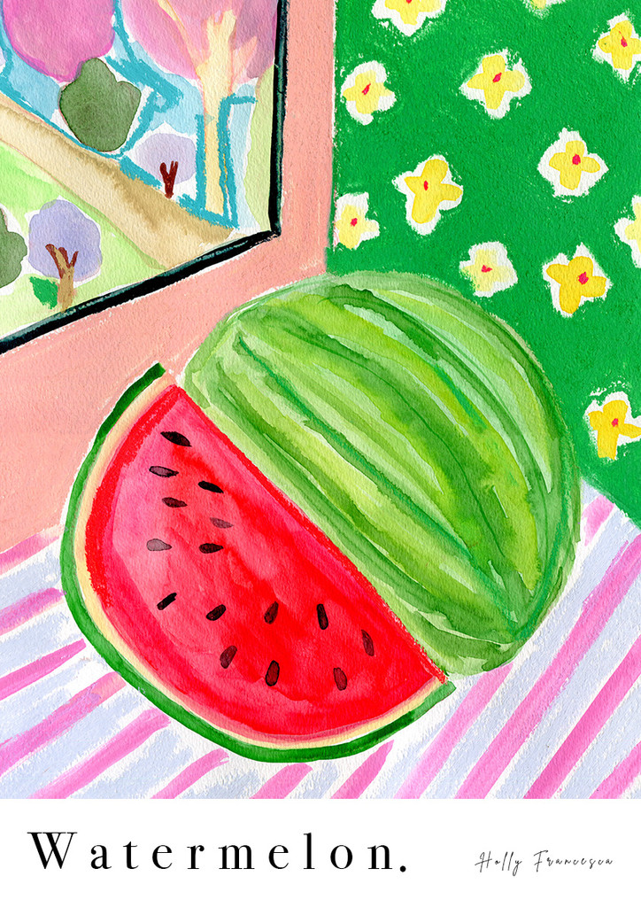 Watermelon Still Life Art Print - Watercolour Pastel Poster by artist & illustrator Holly Francesca